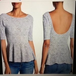 Free People Stretch Lace Scoop Back Peplum Top Size SM
